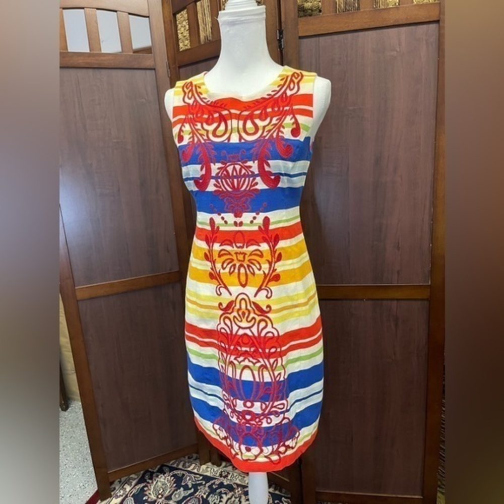 Anthropologie Tabitha Embroidered Striped Dress. Size 6